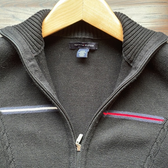 Tommy Hilfiger black logo cardigan zip up cable knit stretchy - Picture 4 of 10
